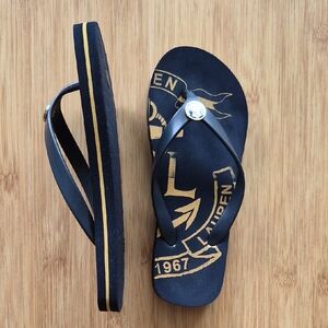 Ralph Lauren Dark Navy Flip Flops with Gold Accent Logo